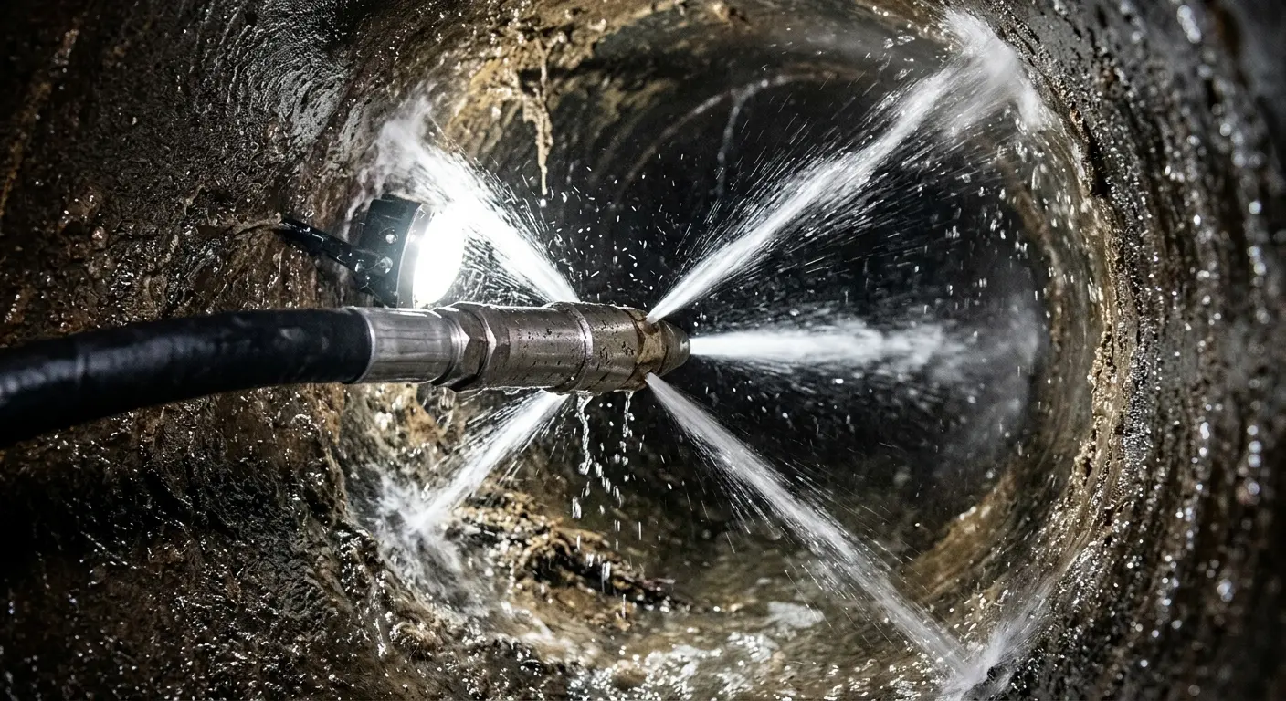 High-pressure hydro jetting nozzle cleaning sewer pipe for Storm Drain Cleaning in Colton